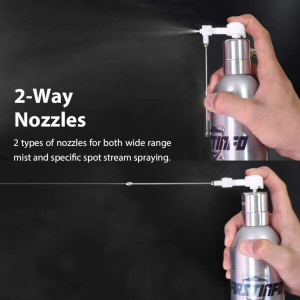 FIRSTINFO Aerosol Refillable Fluid Oil Pressure Storage Sprayer Aluminum Can Pneumatic/Manual Pump with 2 Way Nozzles for Stream and Mist Spraying, Pack of 2