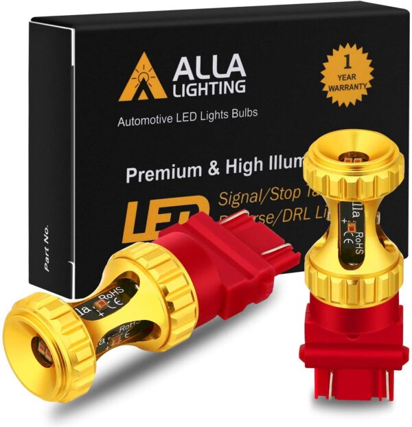 Alla Lighting 3156 3157 LED Red Bulbs 3000lm Extreme Super Bright Turn Signal Stop Brake Tail Lights for Cars, Trucks, Motorcycles T25 3057 3457 4157 4057