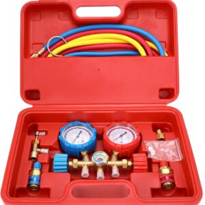 Mofeez Pro AC A/C Diagnostic Manifold Freon Gauge Set For R134A R12 R22 Refrigerants, with Couplers | ACME Adapter | Instructions