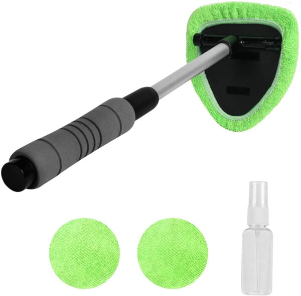 XINDELL Windshield Cleaner -Microfiber Car Window Cleaning Tool with Extendable Handle and Washable Reusable Cloth Pad Head Auto Interior Exterior Glass Wiper Car Glass Cleaner Kit (Extendable)