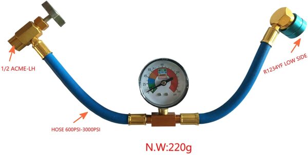 GooMeng R1234YF Car AC Refrigerant Charge Hose Kit,Auto 1/2 Acme LH R1234YF Air Conditioning Refrigerant Charging Hose with Gauge