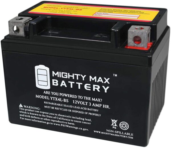 YTX4L-BS 12 VOLT 3AH MOTORCYCLE BATTERY REPLACES YTX4L-BS - Mighty Max Battery brand product