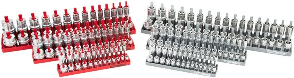 OEMTOOLS 22413 6 Piece Socket Tray Set, Red and Gray, Socket Rails, Holds 80 SAE & 90 Metric Sockets, Deep and Shallow Sockets, 1/4", 3/8", 1/2" Drive